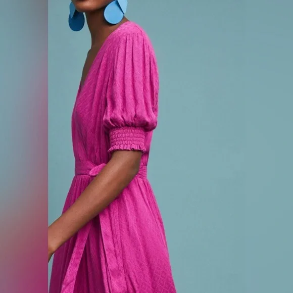 Anthropologie Maeve Wrap Midi Dress – Raspberry – Size 8 - Picture 5 of 8